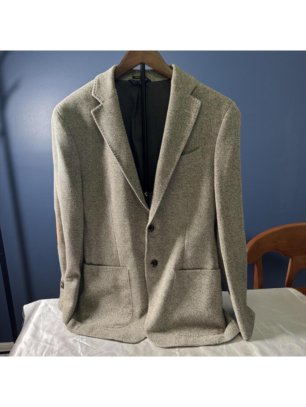 Massimo Dutti Extrafine Cotton Knit Blazer Sport Coat Gray Brown 38R Elbow Patch